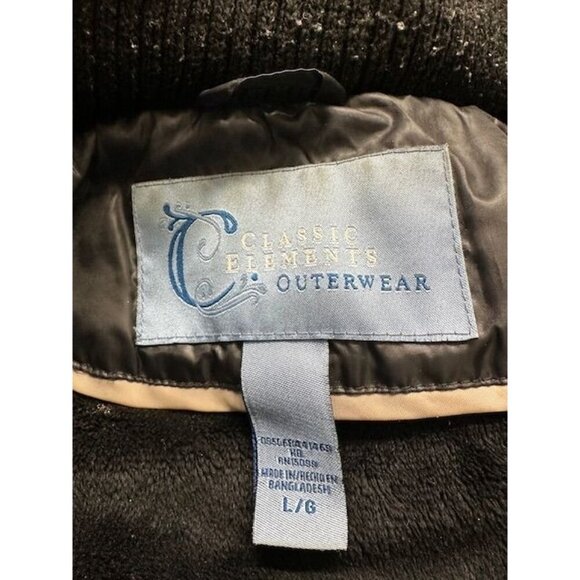 Classic Elements Outerwear Y2K Black & Gold Quilted Faux Fur Hood Women Jacket L - Picture 8 of 8
